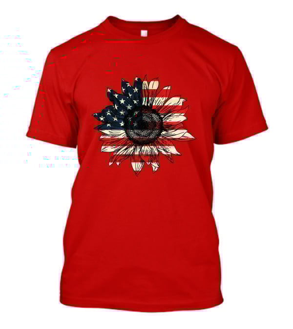 Sunflower American Flag USA Independence Day Flower T-Shirt
