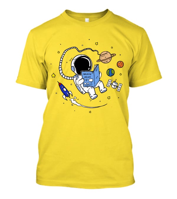 Reading Galaxy News Astronaut With Planets And Rocket T-Shirt