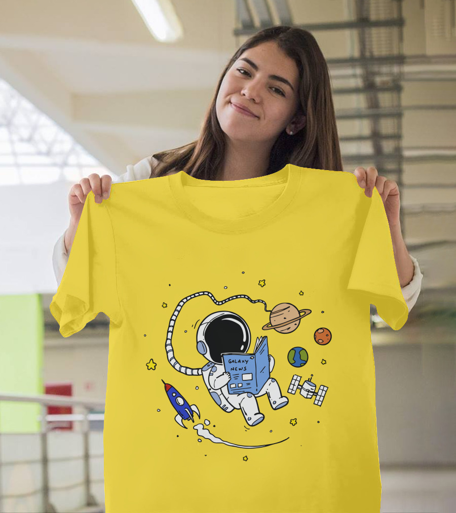 Reading Galaxy News Astronaut With Planets And Rocket T-Shirt