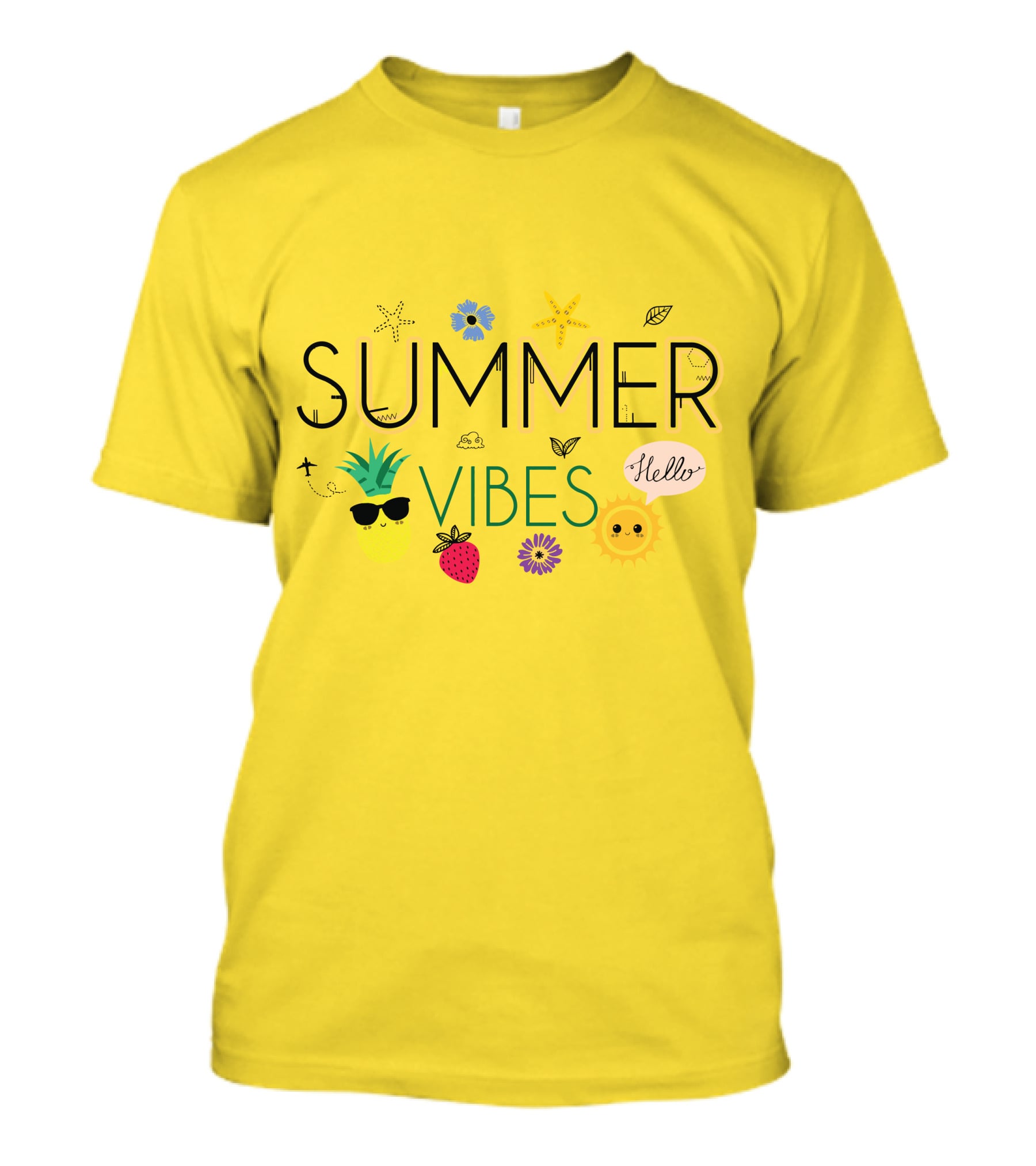 Summer Vibes Pineapple Strawberry Sun Hello Starfish Flower Leaf T-Shirt