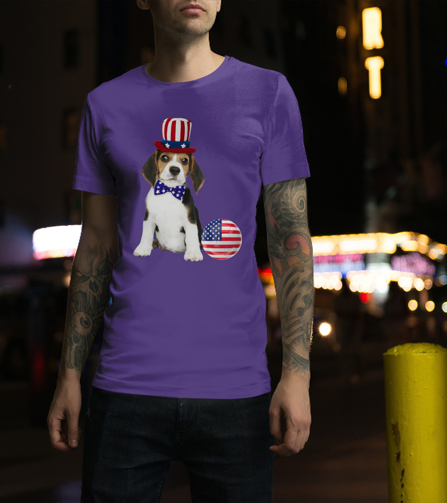 Patriotic Beagle With American Flag Hat And Bow Tie T-Shirt