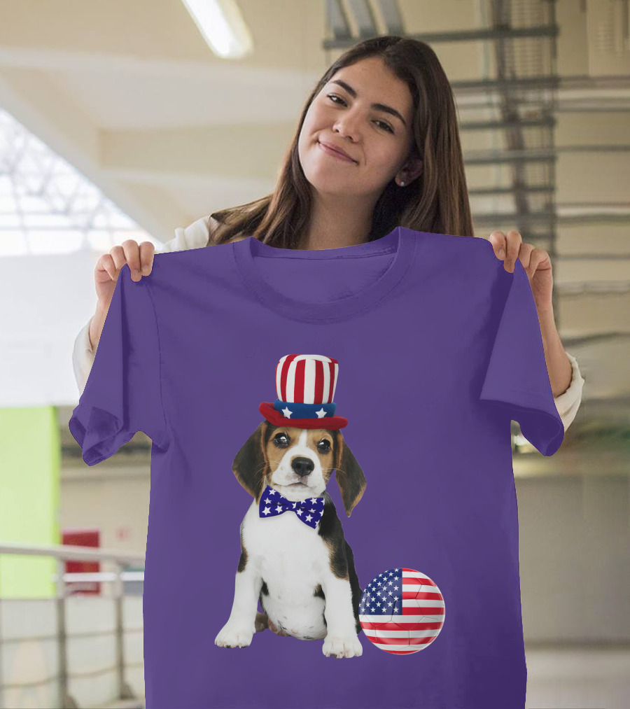 Patriotic Beagle with American Flag Hat and Bow Tie T-Shirt