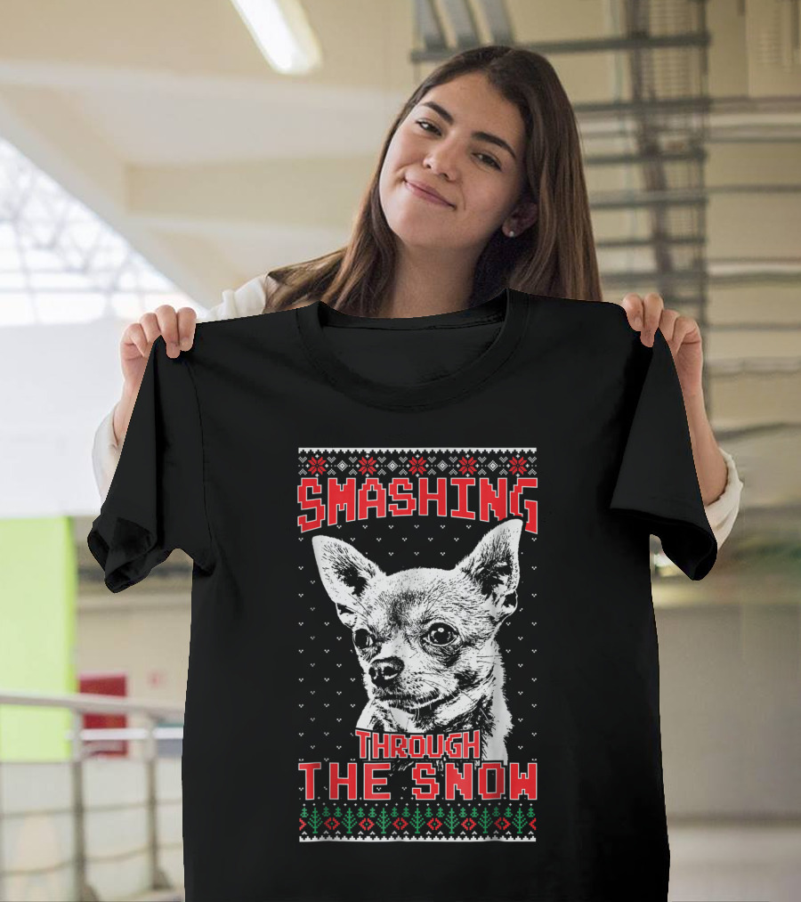 Smashing Through The Snow Chihuahua Retro Christmas T-Shirt
