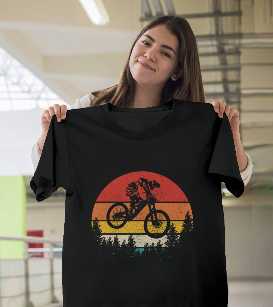 Mountain Bike Vintage Retro Downhill Sunset Forest T-Shirt