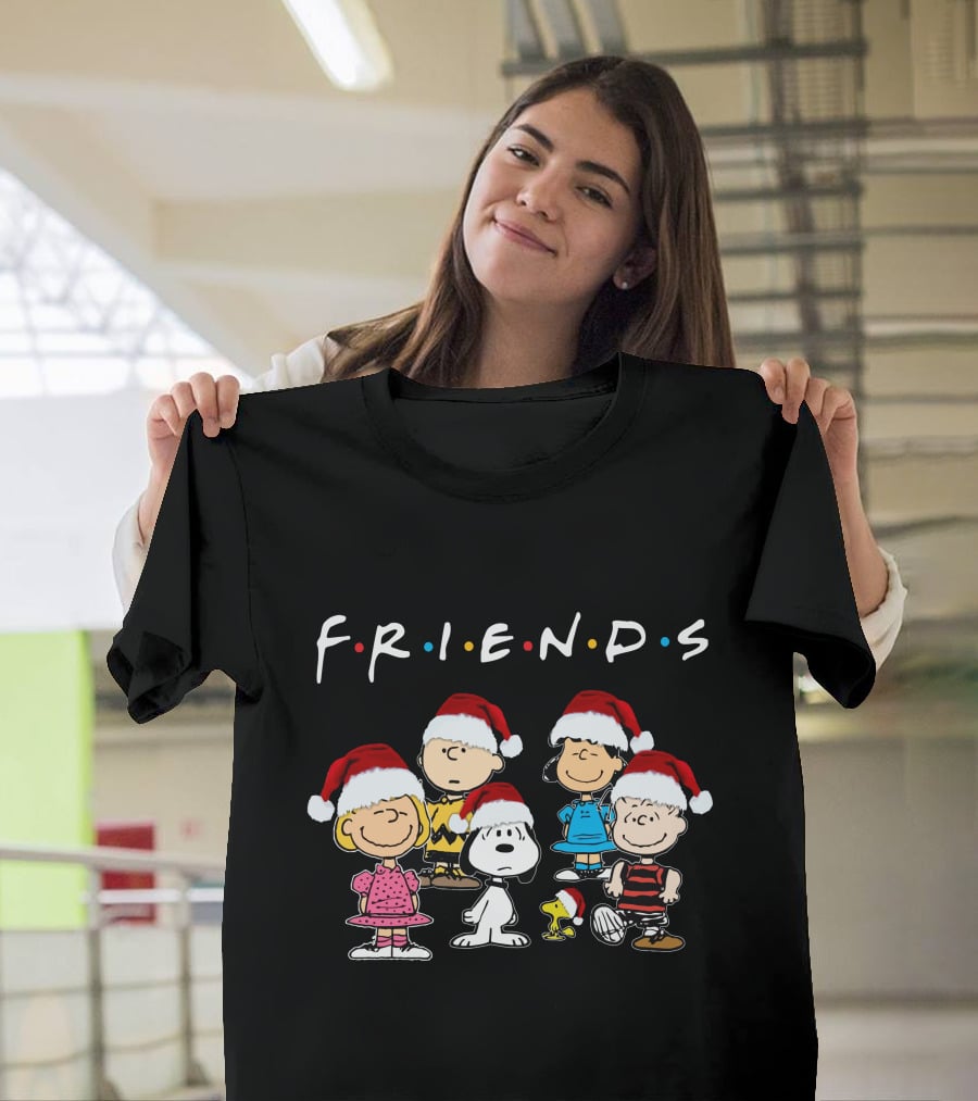 Friends Snoopy Christmas Peanuts Characters Santa Hats T-Shirt
