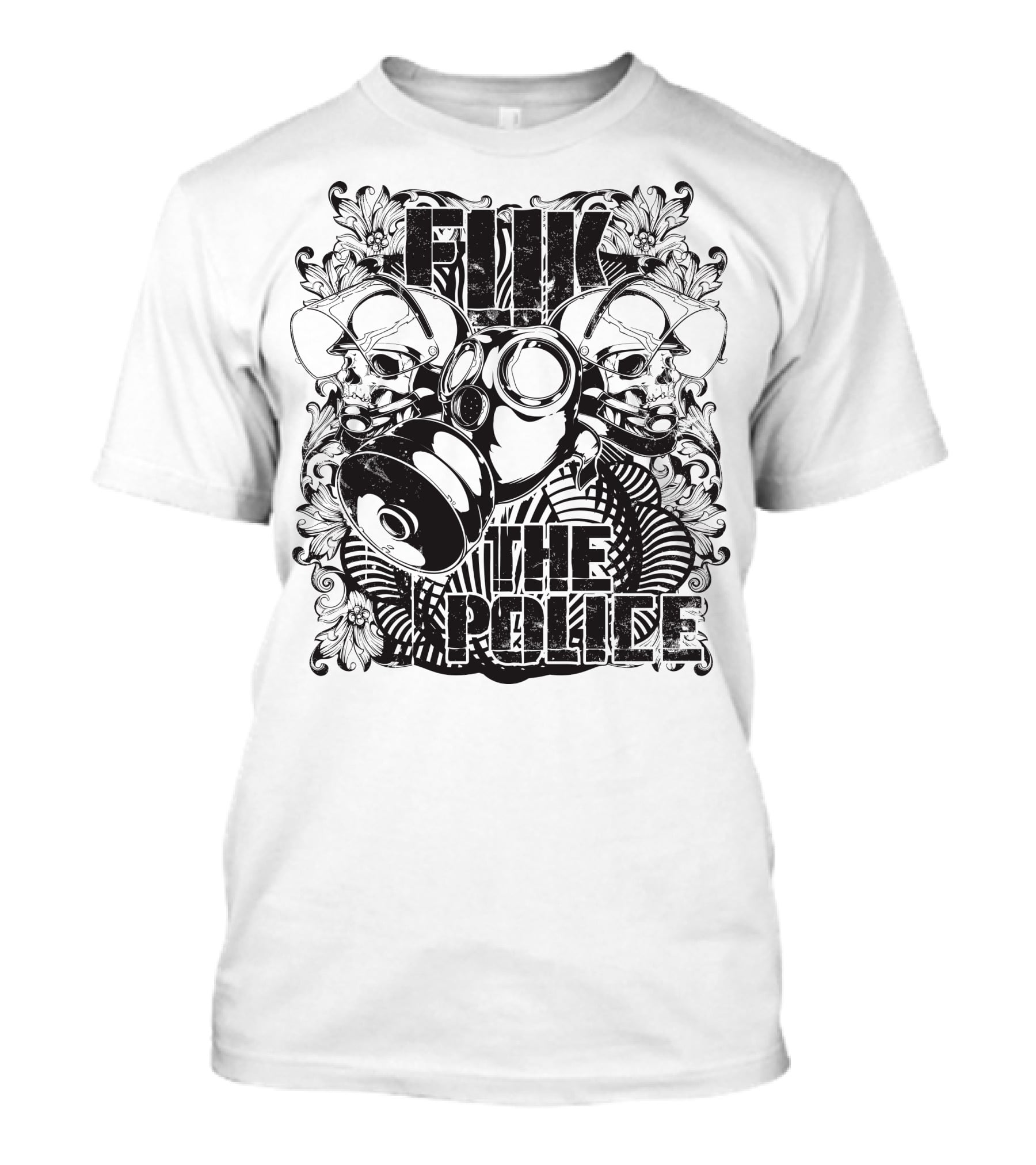Fuk The Police Gas Mask Skull T-Shirt