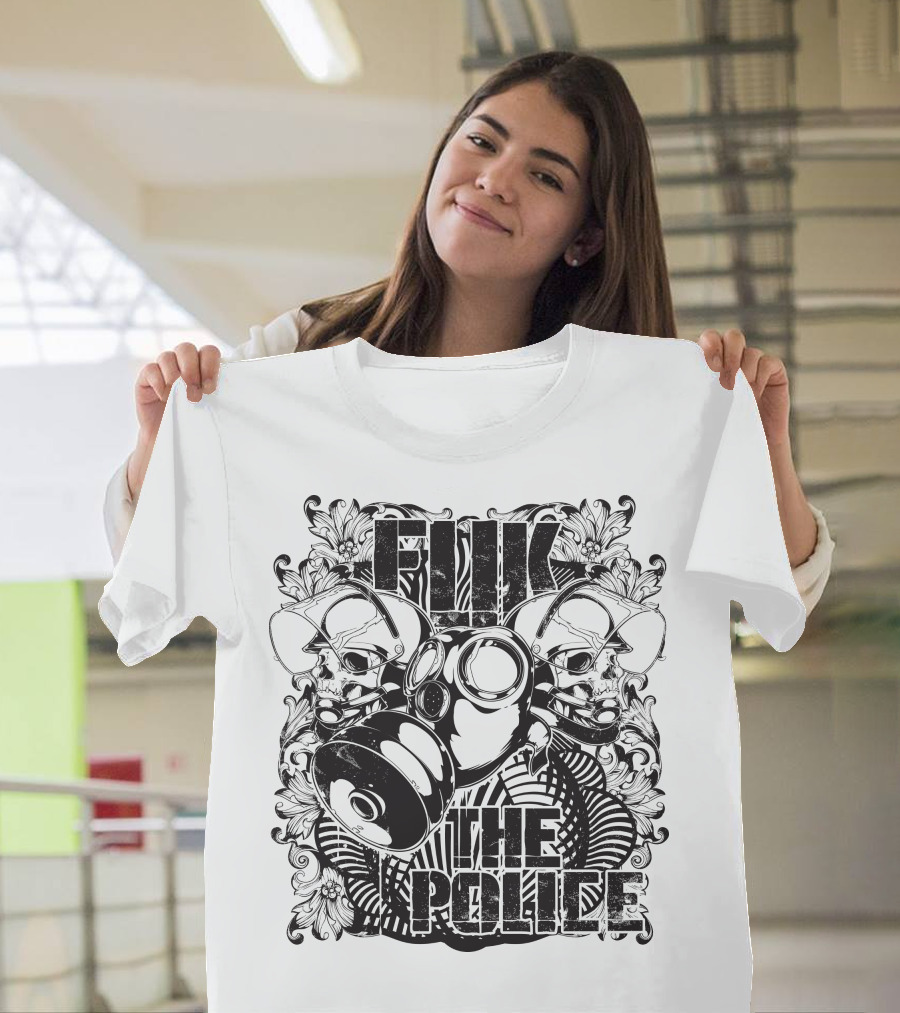 Fuk the Police Gas Mask Skull T-Shirt