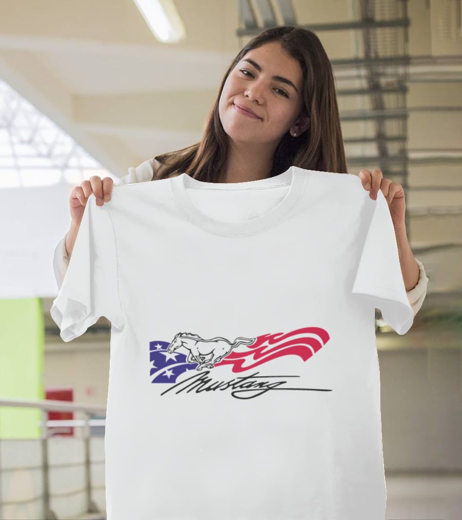 Mustang American Flag Running Horse T-Shirt