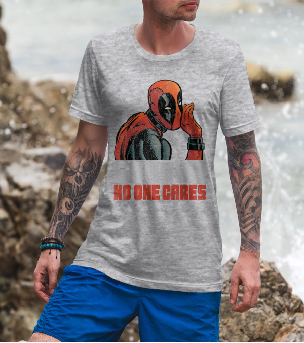Marvel Deadpool SSHHHH No One Cares Whisper Red And Black Suit Hero T-Shirt