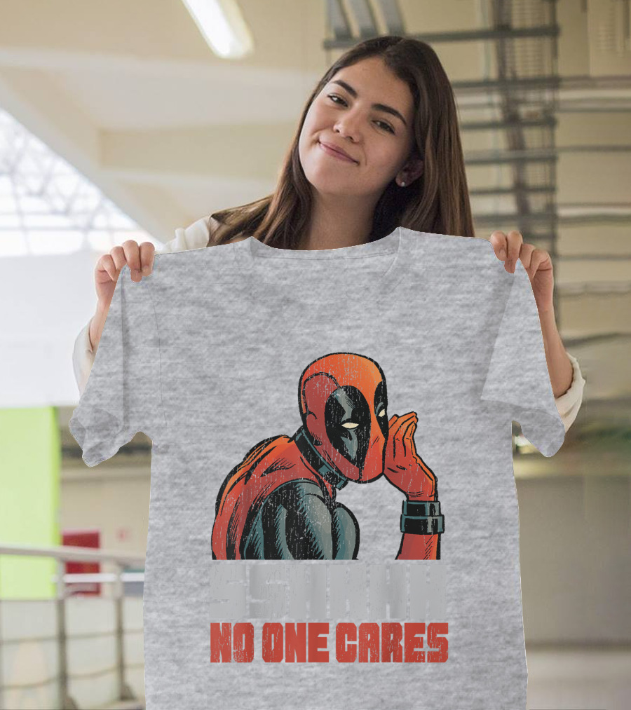Marvel Deadpool SSHHHH No One Cares Whisper Red and Black Suit Hero T-Shirt