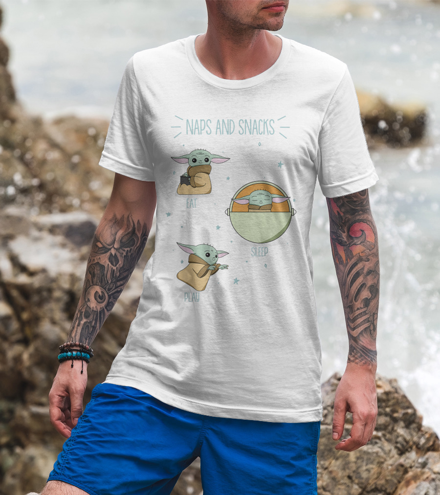 The Mandalorian The Child Eat Sleep Play Naps And Snacks Doodles T-Shirt