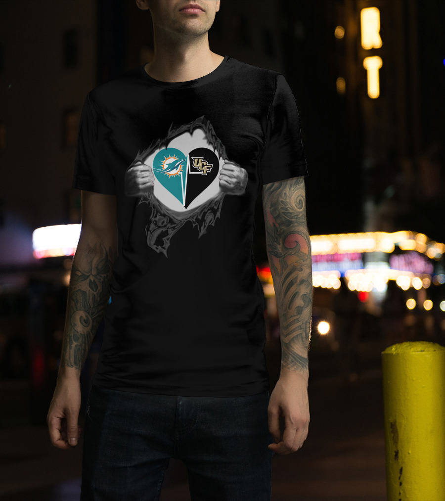 Dolphins And Ucf Knights Heart Logo With Ripped T-Shirt