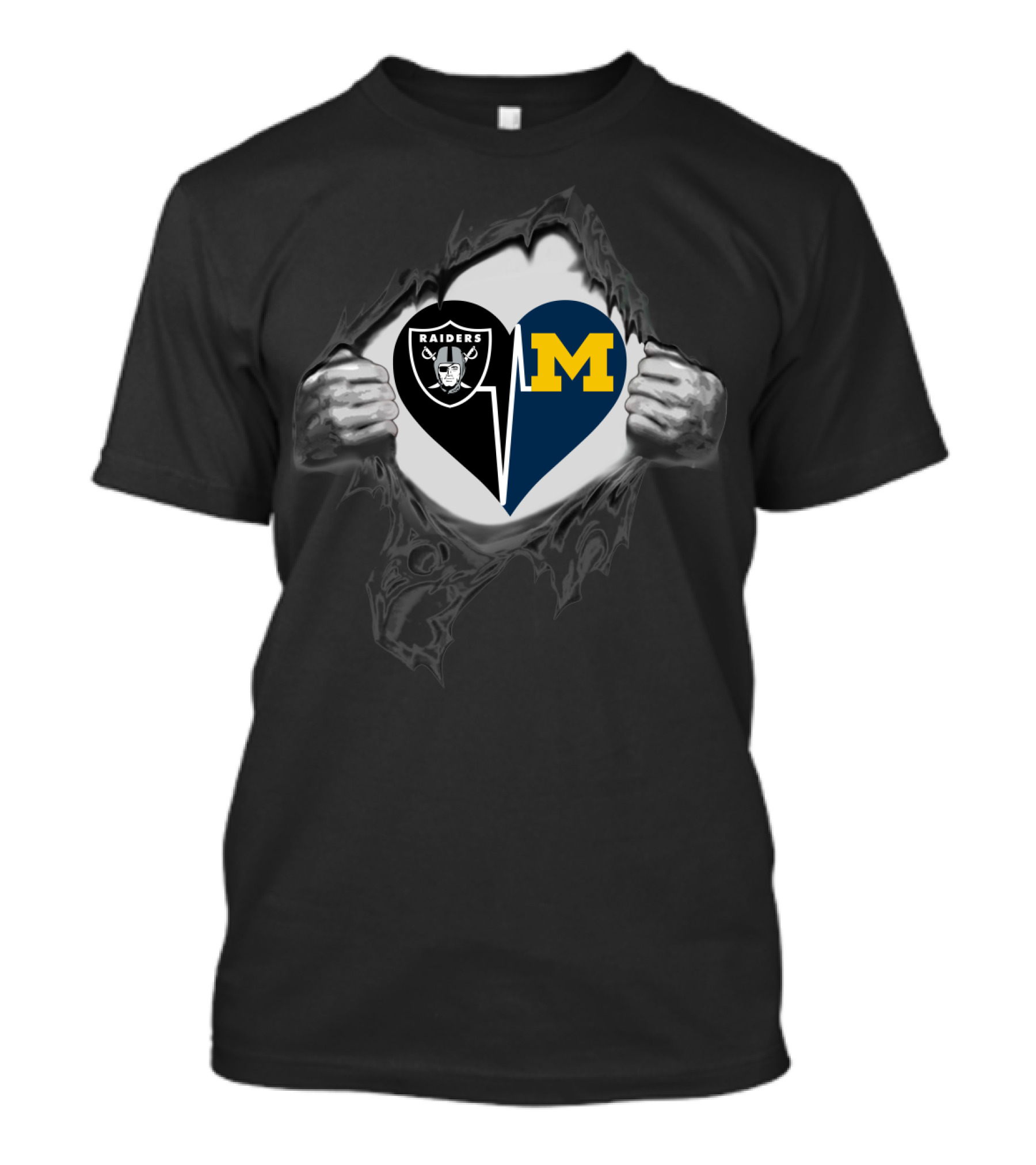Raiders Heart Split With Michigan Wolverines T-Shirt