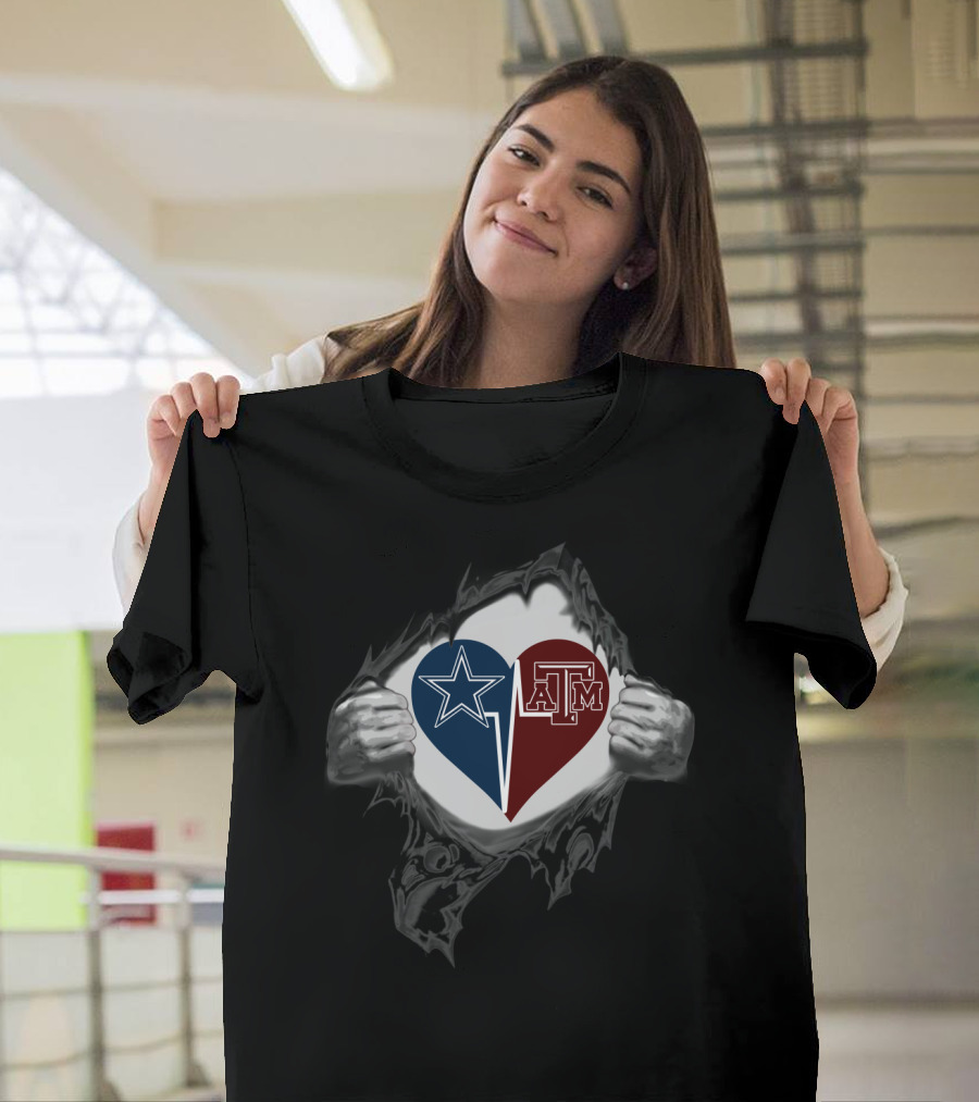 Dallas Cowboys Heart Texas A&M Aggies Fan Loyalty Passion T-Shirt