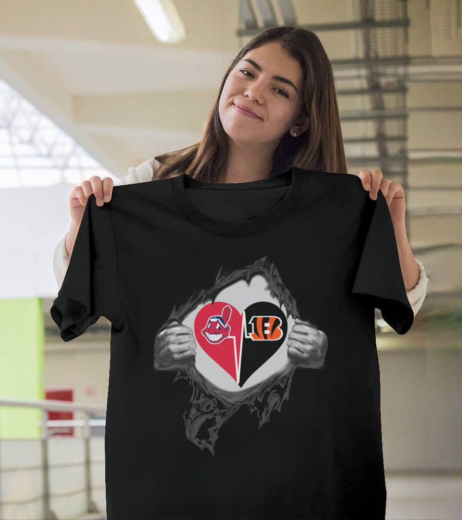 Bengals And Cleveland Indians Heart T-Shirt