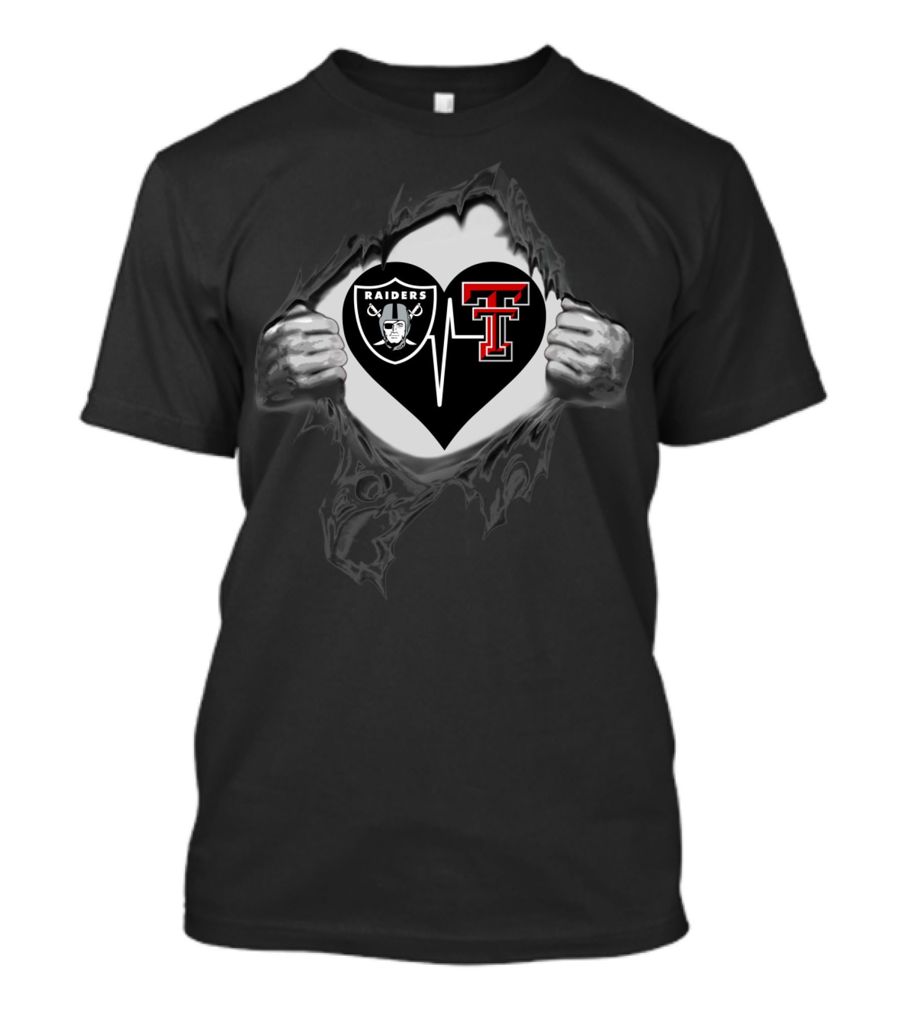Raiders And Texas Tech Red Raiders Heartbeat T-Shirt