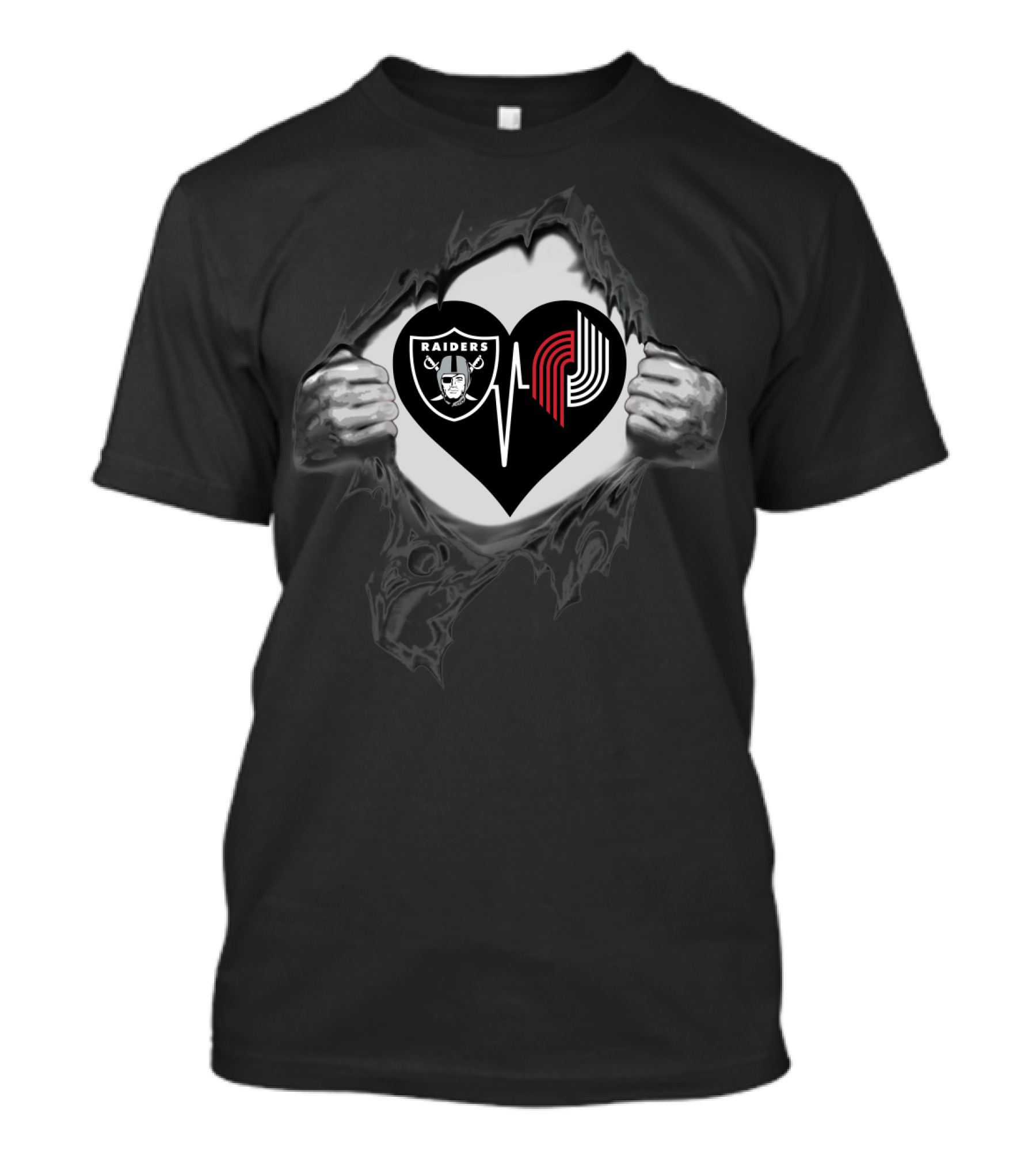 Raiders Portland Trail Blazers Heartbeat Logo Fan T-Shirt