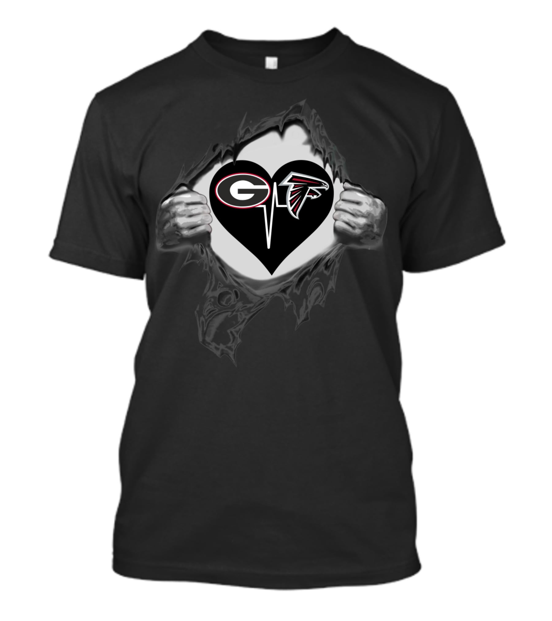 Georgia Bulldogs Atlanta Falcons Heart Logo Fan T-Shirt