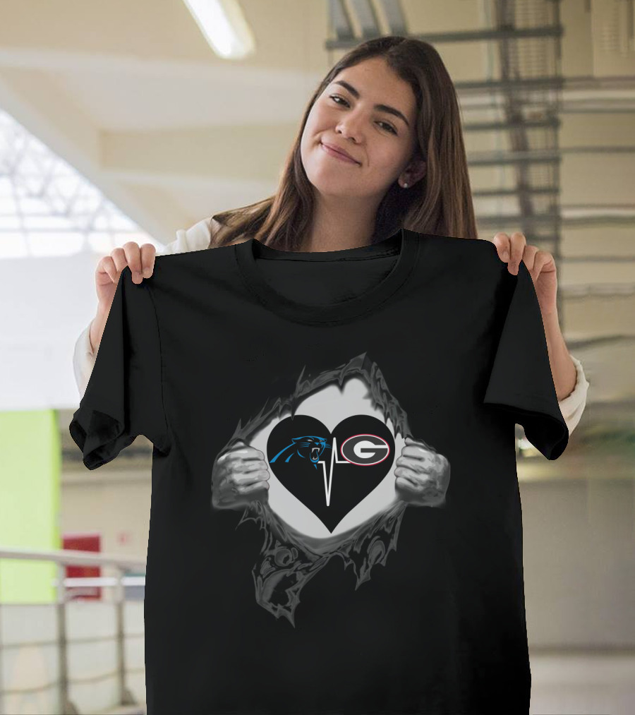 Carolina Panthers Georgia Bulldogs Heartbeat T-Shirt