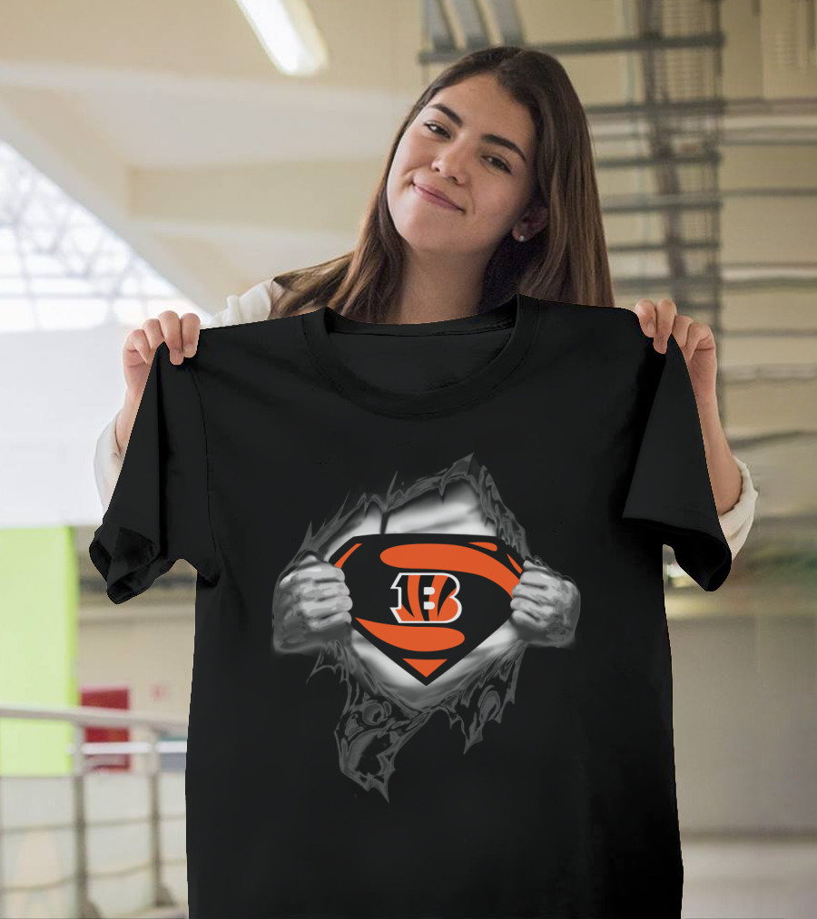 Superman Bengals Logo Hidden Beneath Ripped T-Shirt
