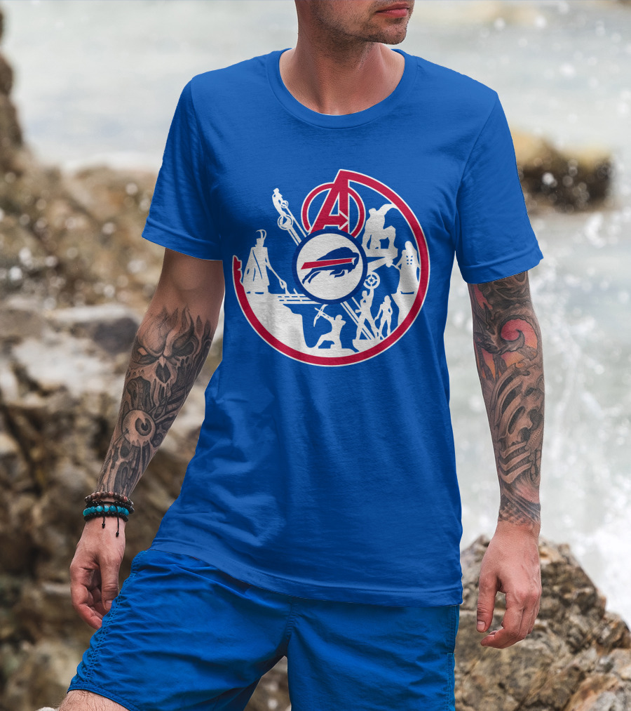 Buffalo Bills Avengers Crossover Logo Blue T-Shirt