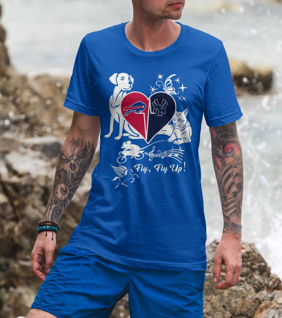 Buffalo Bills New York Yankees Heart Fly Fly Up Dog Cat Pegasus Butterfly T-Shirt