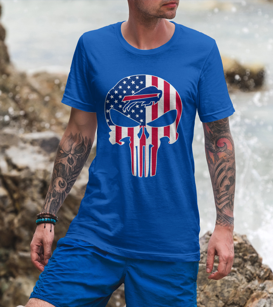 Buffalo Bills American Flag Skull T-Shirt