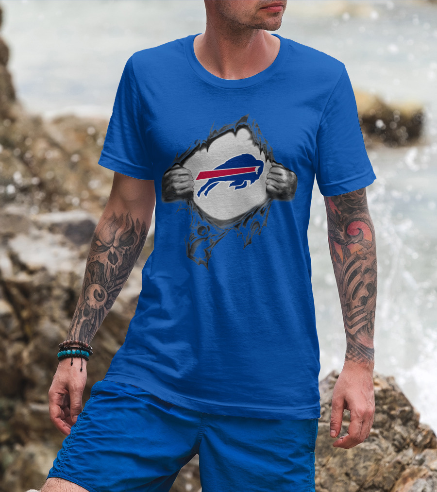 Buffalo Bills Superhero Buffalo Logo Peeking Through T-Shirt