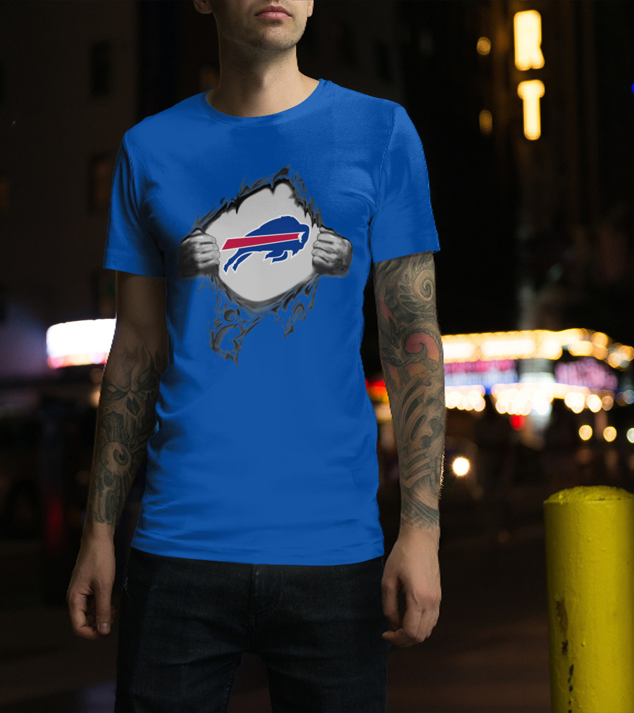 Buffalo Bills Superhero Buffalo Logo Peeking Through T-Shirt