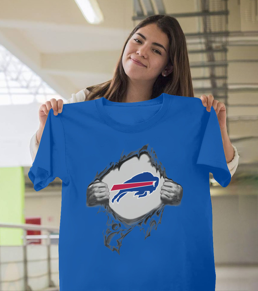Buffalo Bills Superhero Buffalo Logo Peeking Through T-Shirt