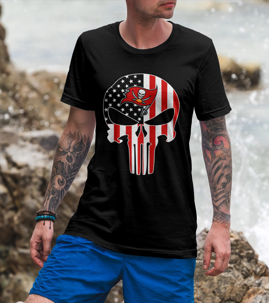 Buccaneers Punisher Skull American Flag T-Shirt