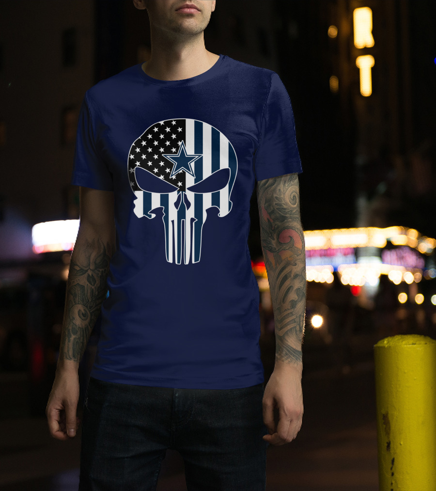 Cowboys Skull With Star And American Flag T-Shirt