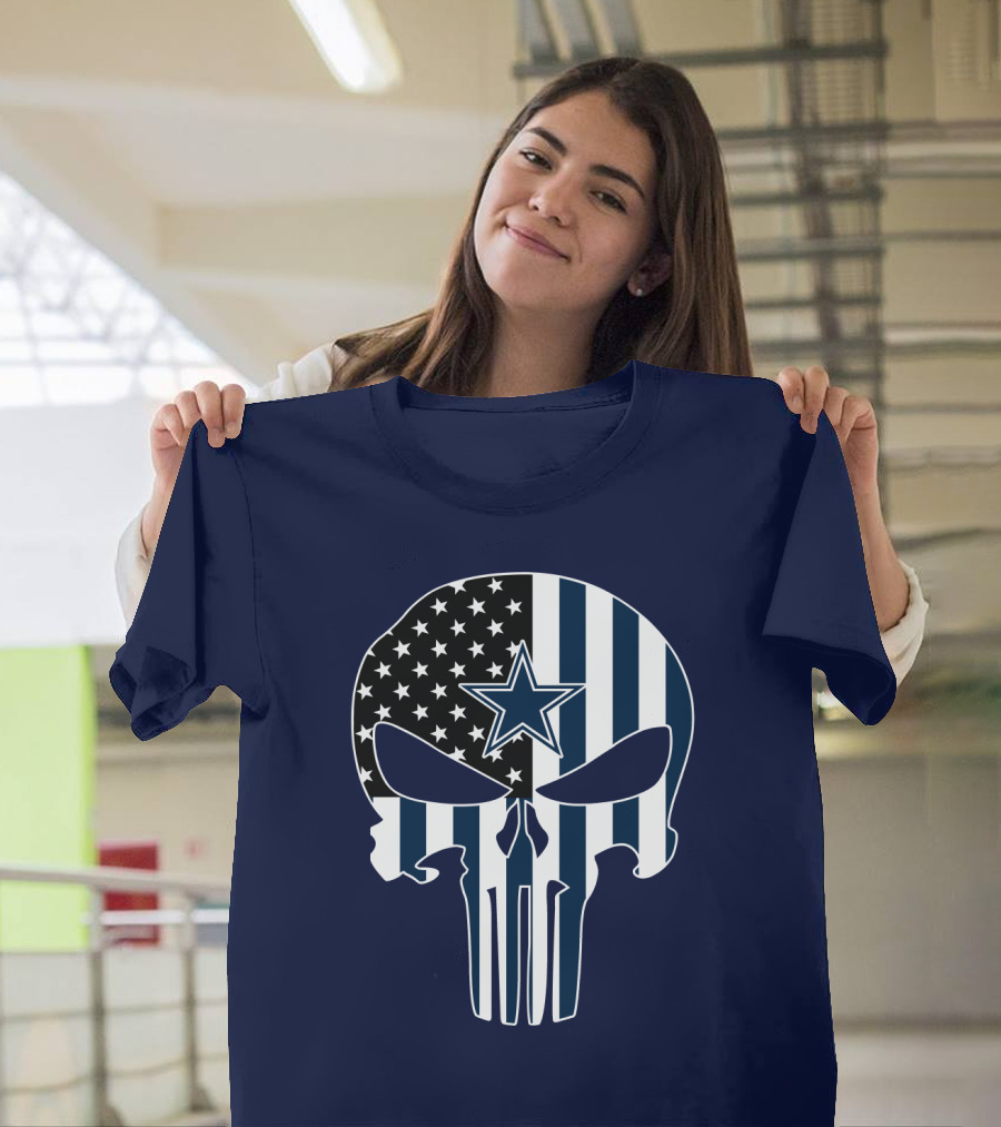 Cowboys Skull With Star And American Flag T-Shirt