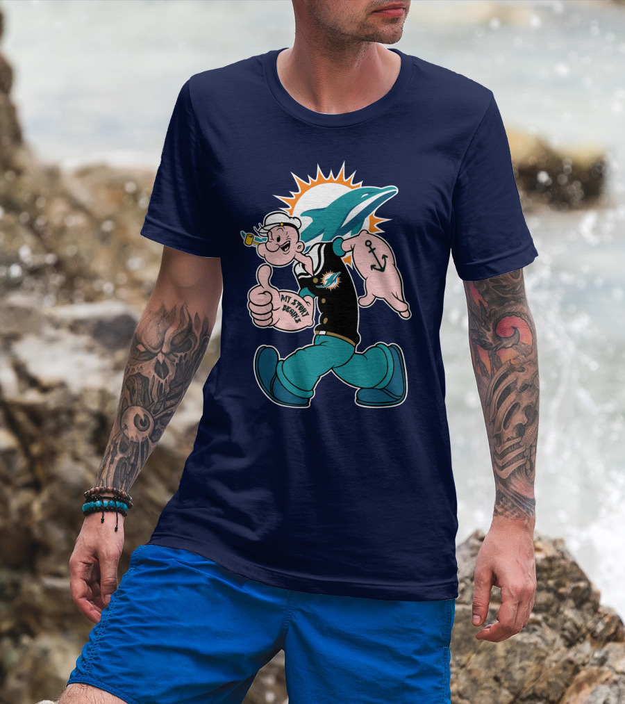 Miami Dolphins Popeye My Jerry Beat Navy Blue T-Shirt
