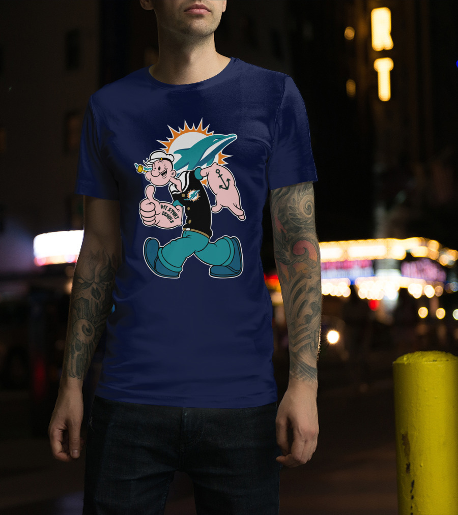 Miami Dolphins Popeye My Jerry Beat Navy Blue T-Shirt