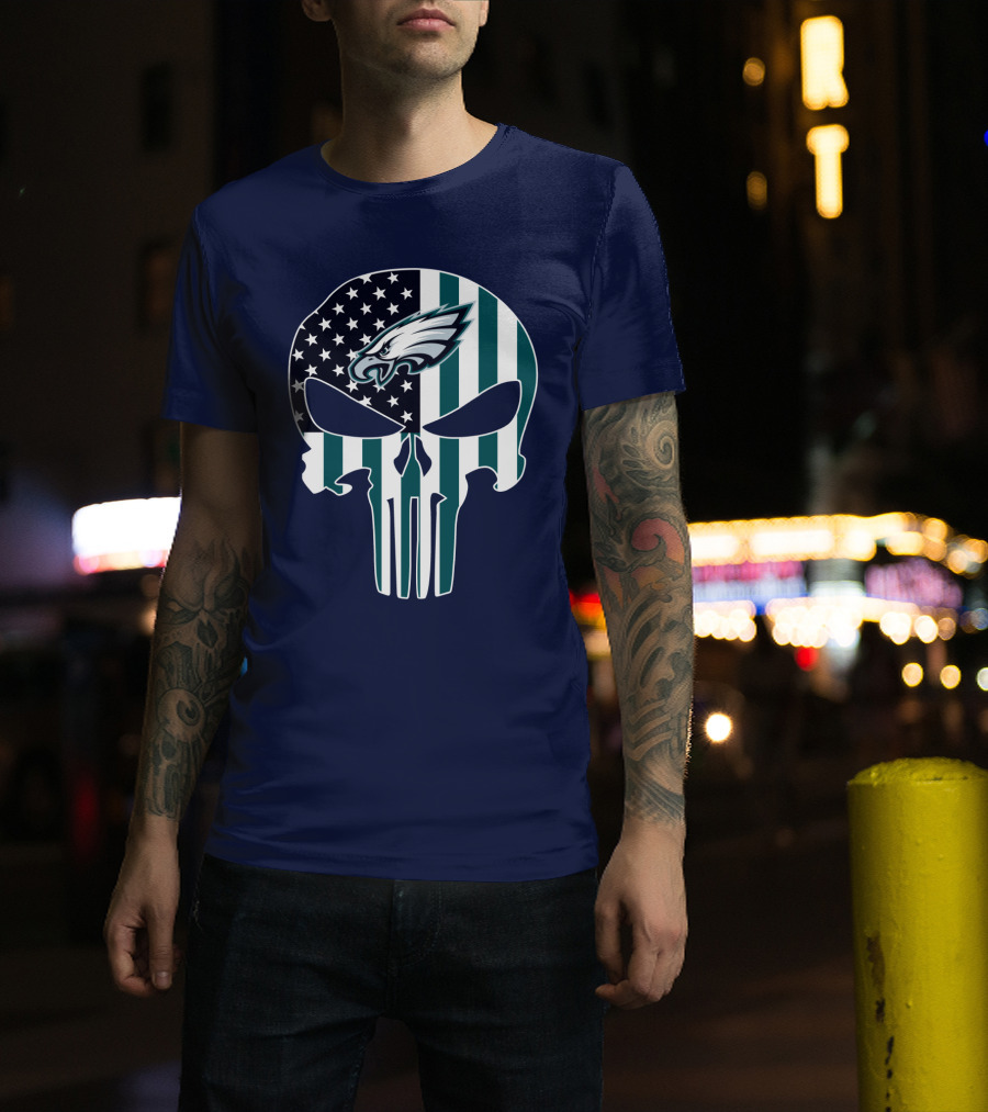 Philadelphia Eagles American Flag Punisher Skull T-Shirt