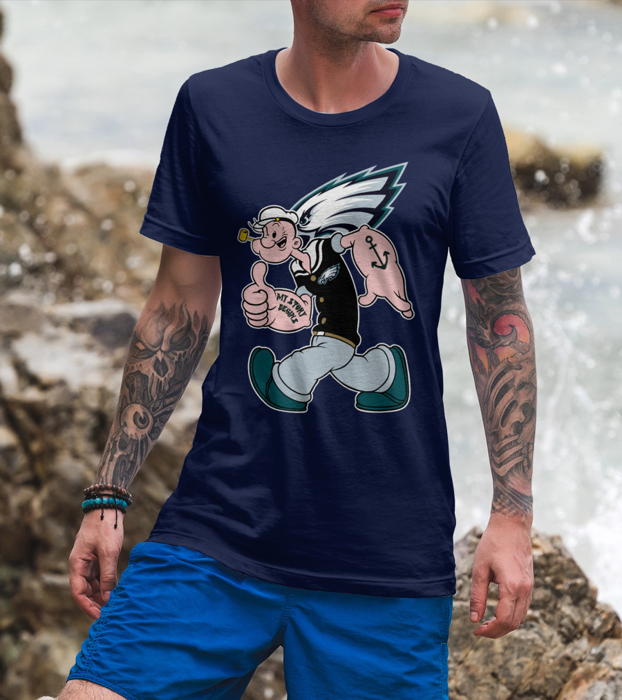 Popeye My Story Begins Philadelphia Eagles Anchor Navy Blue T-Shirt