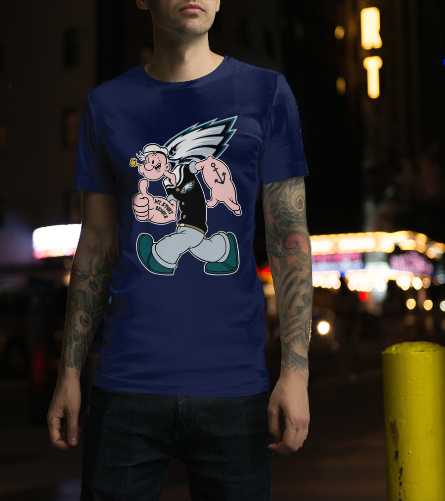 Popeye My Story Begins Philadelphia Eagles Anchor Navy Blue T-Shirt