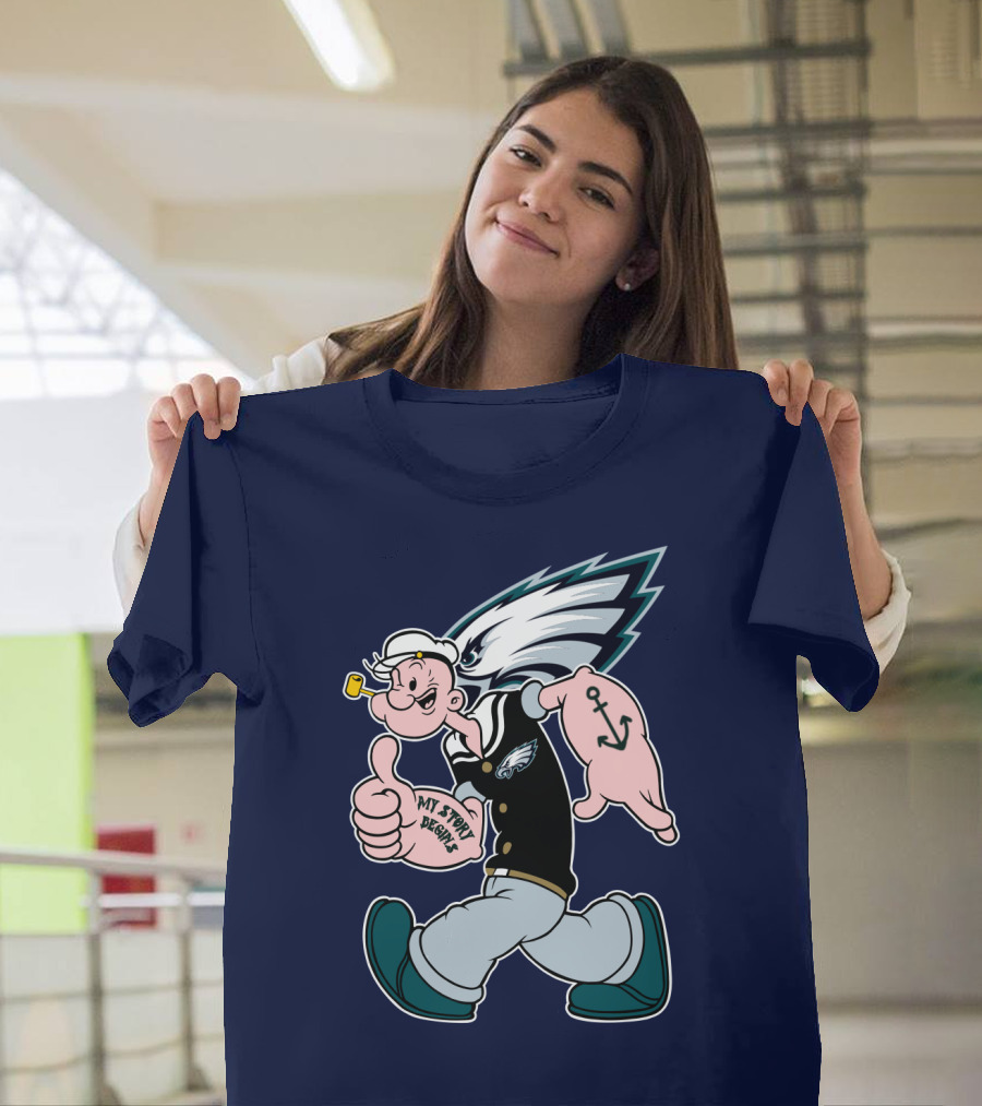Popeye My Story Begins Philadelphia Eagles Anchor Navy Blue T-Shirt