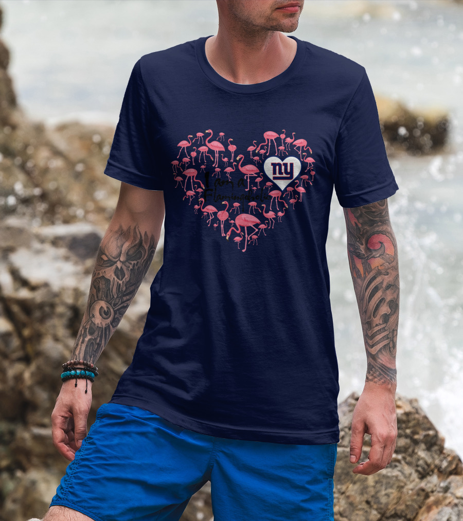 I Am A Flamingoholic Ny Giants Heart Flamingo Collection T-Shirt