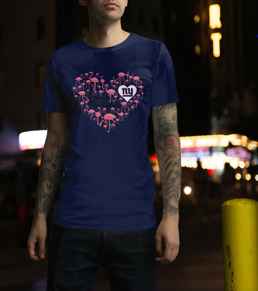 I Am A Flamingoholic Ny Giants Heart Flamingo Collection T-Shirt