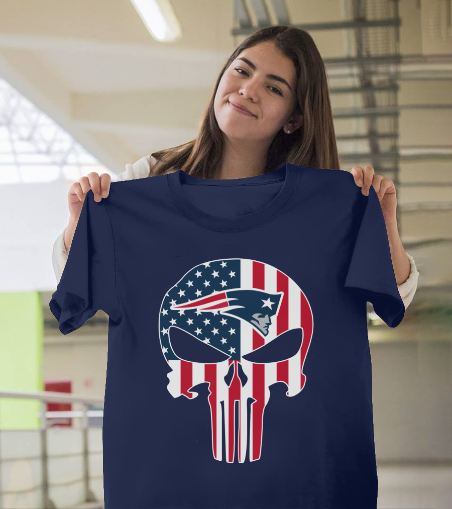 New England Patriots American Flag Skull T-Shirt