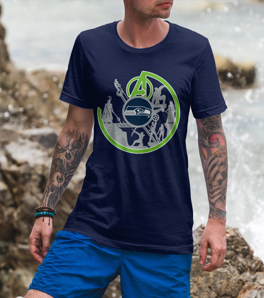 Seahawks Avengers Crossover Logo Silhouettes T-Shirt