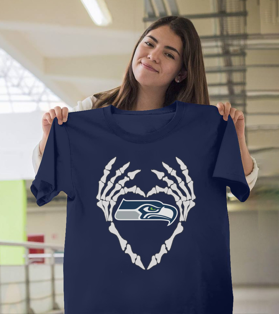 Seahawks Skull Bones Heart T-Shirt