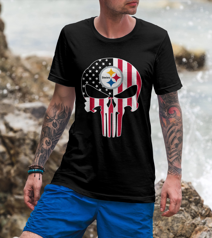 Steelers Skull American Flag T-Shirt