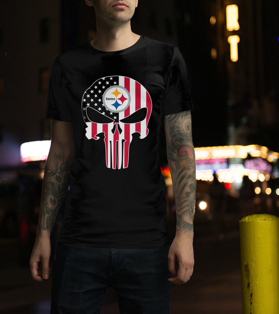 Steelers Skull American Flag T-Shirt