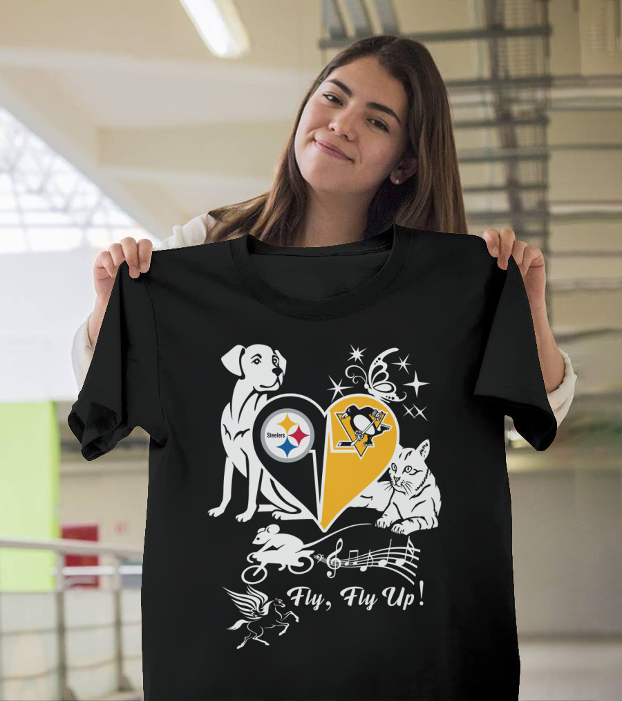 Steelers Penguins Fly Fly Up Music Butterfly Dog Cat Mouse Pegasus T-Shirt