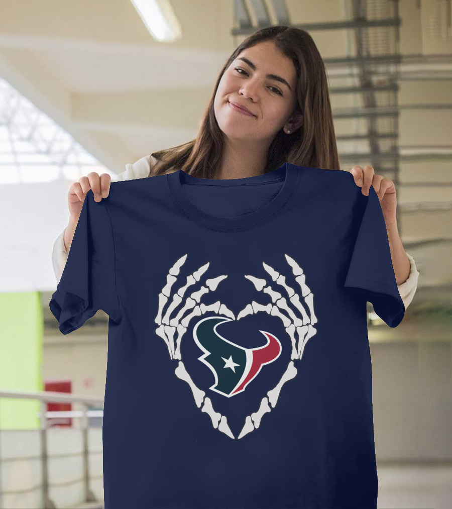 Texans Skeleton Hands Heart T-Shirt