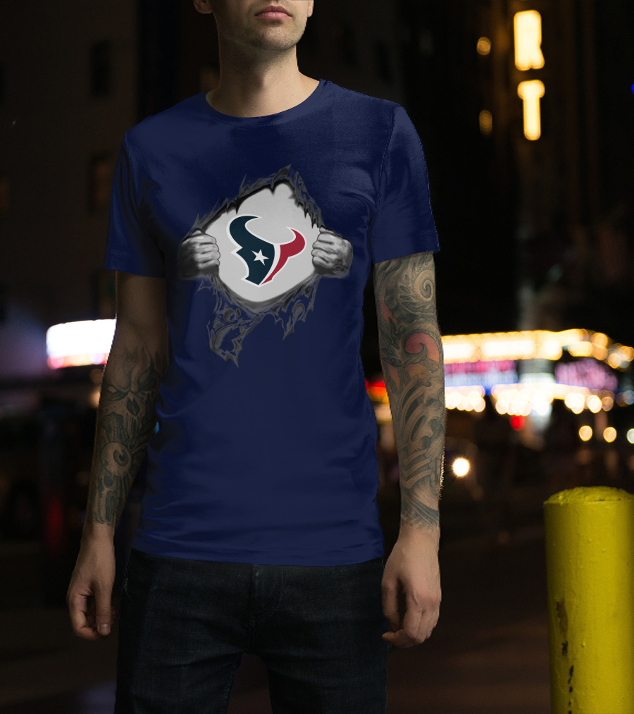 Texans Strong Bull Logo Rip Patriots T-Shirt