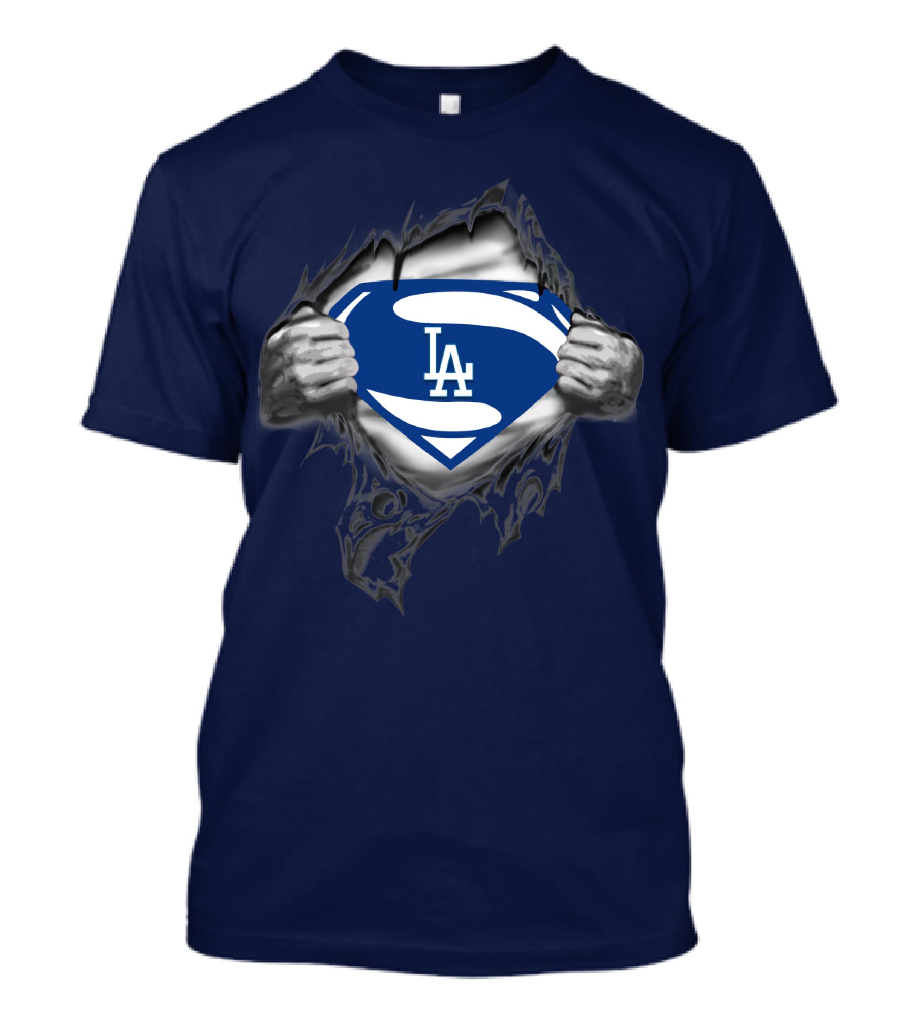 Superman Style Los Angeles Dodgers Logo On Blue T-Shirt